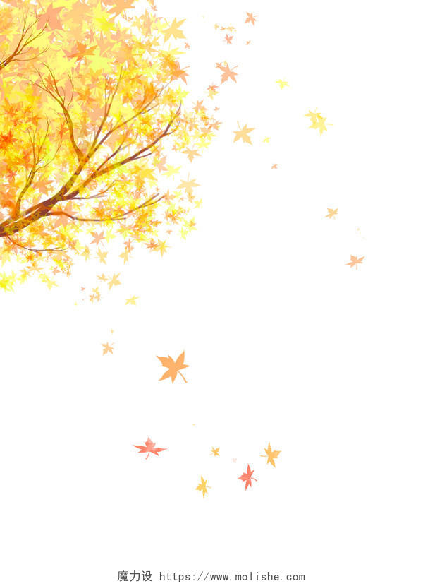 黄色手绘卡通枫叶枫树树叶大树落叶秋天秋季元素PNG素材